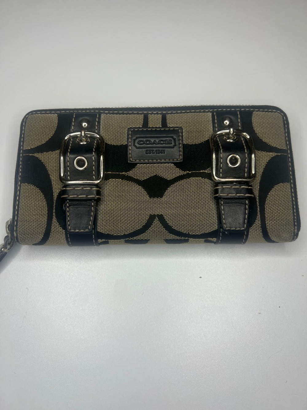 Coach Zoe Leather Double Buckle Accordian Style Wallet